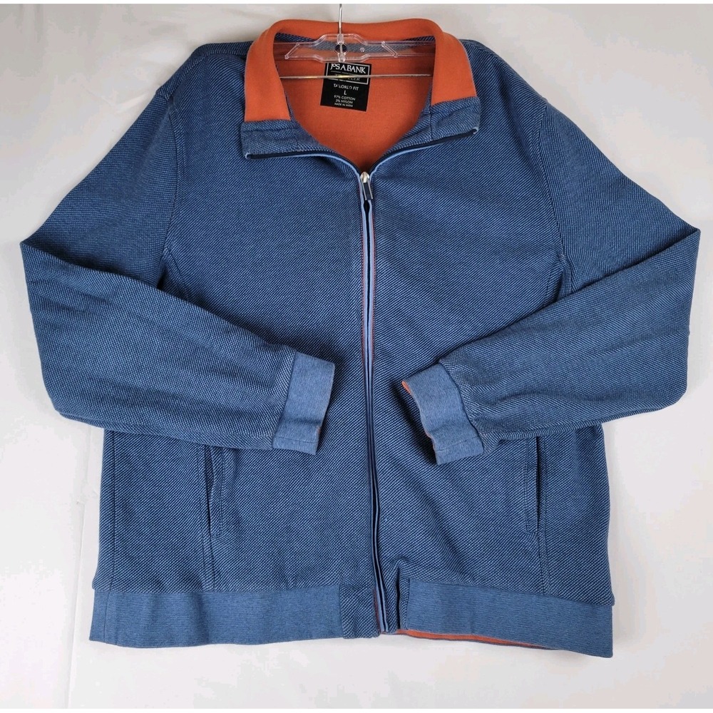 Jos A Bank Traveler Zip Up Sweater Jacket Men Size L   Blue